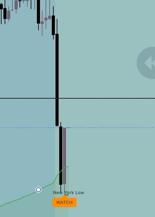 One bar later the low extends and the WATCH marker has moved down to the new low.